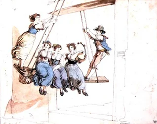 På gungan (akvarell över penna på papper)