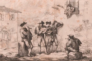 Serenad i Rom, etsning av Bartolomeo Pinelli (Rom