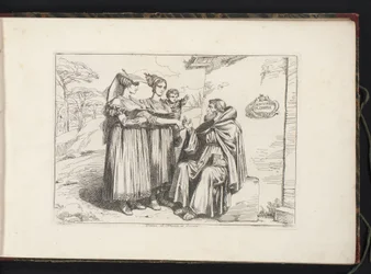 Två kvinnor från Frascati och en eremit Donne di Frascati, ed Eremita (titel på objekt) Kostymtryck med figurer från Rom med omnejd (serietitel) Nuova raccolta di cinquanta costumi de contorni di Roma (serietitel)