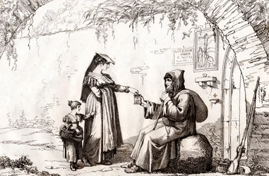 Kvinna från Frascati och en eremit, etsning av Bartolomeo Pinelli (Rom