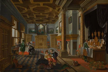 Renässansinteriör med banketter, cirka 1618-1622 (olja på panel)