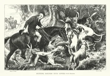 Att sätta hundar i skydd (gravyr)