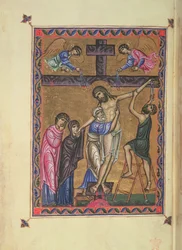 Nedstigningen från korset, fol. 8b från MS Egerton 1139, drottning Melisendes psalter, Jerusalem