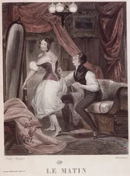 Morgon, graverad av Leon Mauduison, från boken "Le Corset", pub. av Mirel, c.1824-30