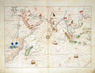 Indiska oceanen och en del av Asien och Afrika, från Atlas of the World i trettiotre kartor, av Battista Agnese