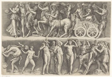 Antik relief med Bacchus och Ariadne