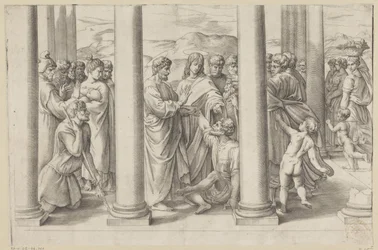 De heliga Petrus och Johannes botar en förlamad person i ett tempel
