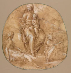 Jungfrun och barnet med den heliga Katarina av Alexandria och en äldre kvinnlig helgon, ca. 1545.