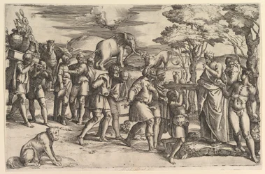 Melkisedek erbjuder bröd och vin till Abraham, ca. 1547.