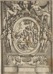 The Judgement of Paris, man som sitter till vänster sträcker sig mot en kvinna som flankeras av ..., ca. 1540-80.