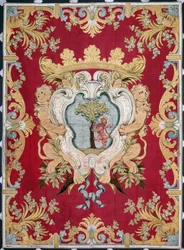 Adelns blasonering med ett lejon och ett träd. Gobeläng över manufakturerna i Bryssel. 1500-talet Genes, Musei di Strada Nuova