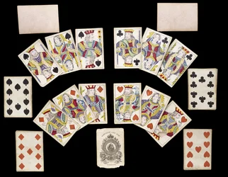 Däck med spelkort, c. 1835-1840 (tryckt och målat papper)