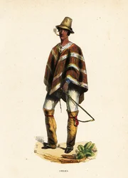 Mapuche man från Chile som röker en cigarr