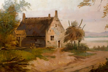 Andra bakrummet på baksidan, mötesrum, väggmålningar med lantliga scener i klassisk stil, troligen från omkring 1810, scen 7