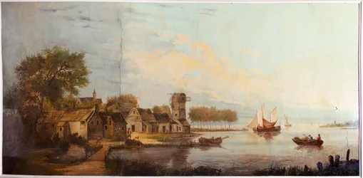 Andra bakre rummet på baksidan, mötesrum, väggmålningar med lantliga scener i klassisk stil, troligen från omkring 1810, scen 3