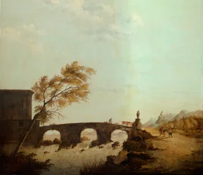 Andra bakrummet på baksidan, mötesrum, väggmålningar med lantliga scener i klassisk stil, troligen från omkring 1810, scen 1