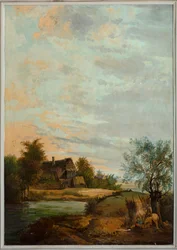 Andra bakrummet på baksidan, mötesrum, väggmålningar med lantliga scener i klassisk stil, troligen från omkring 1810, scen 7