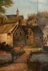 Andra bakre rummet på baksidan, mötesrum, väggmålningar med lantliga scener i klassisk stil, troligen från omkring 1810, scen 3