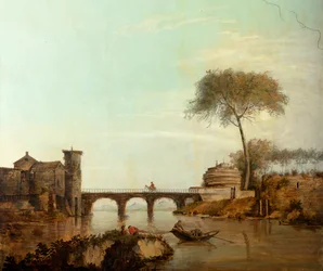 Andra bakre rummet på baksidan, mötesrum, väggmålningar med lantliga scener i klassisk stil, troligen från omkring 1810, scen 2