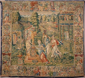 Gåvorna av Pomone (Pomona) nymf av frukter Gobeläng av tillverkarna i Bryssel. 1500-talsgener, Musei di Strada Nuova