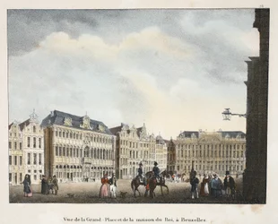 Utsikt över Grand Place och Maison du Roi, i Bryssel, ca 1895 (fotokrom)