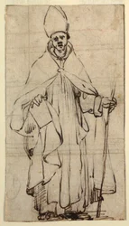 Teckning, stående biskop, ca 1620