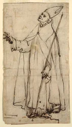 Teckning, stående biskop, ca 1620