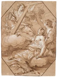 The Ecstasy of Saint Mary Magdalene, c.1715-19 (penna och bläck med brun tvätt, förhöjd med vit, med åttakantiga inramningslinjer av brunt bläck på lagt papper)