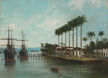 Benedito Calixto - Hamnen i Santos, SP (till höger), 1890