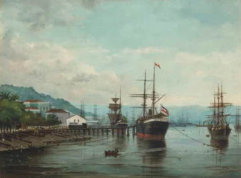 Benedito Calixto - Hamnen i Santos, SP (till vänster), 1890