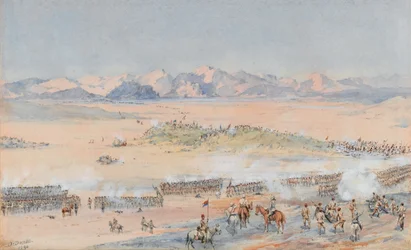 Framsteg för den 9:e och 10:e sudanesiska bataljonen av den egyptiska armén vid slaget vid Toski, 3 augusti 1889 (akvarell)