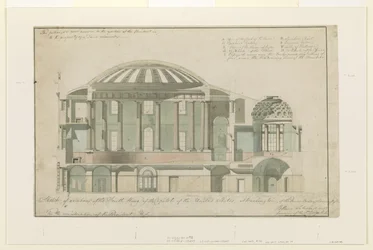 Sektion av US Capitol South Wing, 1803 (penna och bläck med tvätt på papper)