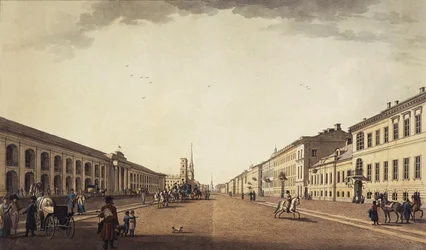 Utsikt över Nevsky Prospekt nära Gostiny Dvor i Sankt Petersburg, 1799