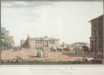 Utsikt över Michael Palace och Connetable Square i St. Petersburg, 1800