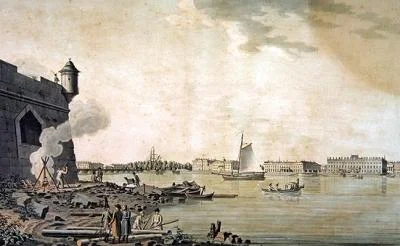 Utsikt över marmorpalatset, tagen från sidan av Peter och Paul-fästningen, Sankt Petersburg