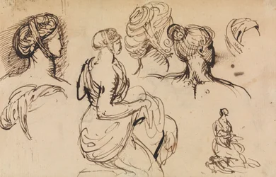 Figurstudie av kvinnor och deras frisyrer