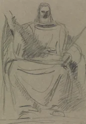 Studie av en sittande mansfigur