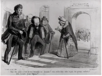 Dumas, Hugo et Balzac söker tillträde till den franska akademin, illustration från 