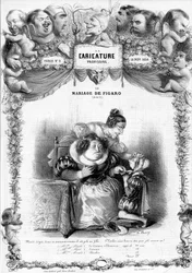 Figaros äktenskap, akt 11, med karaktärerna av Suzanne och grevinnan Almaviva: "" _ men se den här snoppen hur vacker som en tjej... kommer du inte att vara snygg så? "" illustration, 1838.