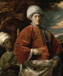 Porträtt av en gentleman i orientalisk klänning med en orientalisk Pageboy