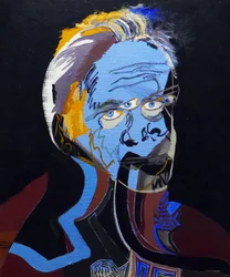 50 stora författare i historien : Patrick Modiano, 2015 (olja och akryl på duk)