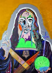 Surpeinture : Salvator Mundi, 2020 (olja, papper och akryl på duk)