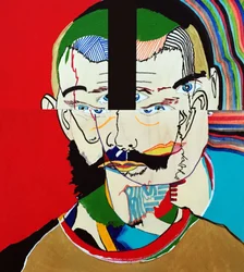 Surportrait : Mathieu Leroux, 2021 (olja och akryl på 3 juxtaponerade träpaneler)