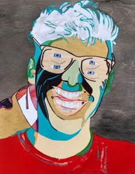 Surportrait : Simon Boulerice, 2021 (olja och akryl på träpanel)