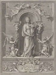 Madonna av Loreto, inom en nisch med en ängel på båda sidor, 1650-1724.