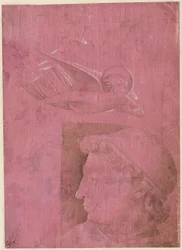 Head of a Man, Two Studies of a Womans Profile, and a Study of An Angel verso, ca. 1458.