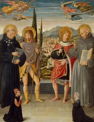 De heliga Nicholas av Tolentino, Roch, Sebastian och Bernardino av Siena..., 1481.