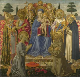 Jungfrun och barnet tronade bland änglar och heliga, 1460-talet