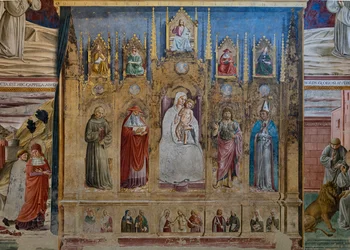 En falsk polyptyk med Jungfru Maria och barnet, S. Antonius av Padua, St. Hieronymus, St. Johannes och St. Louis av Toulouse, St. Hieronymus kapell