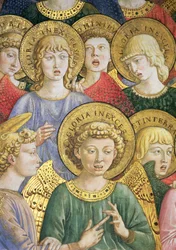 Choir of Angels, detalj från the Journey of the Magi-cykeln i kapellet, ca 1460 freskdetalj av 70610